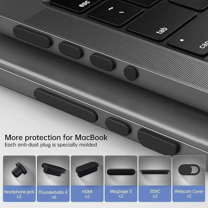 CaseBuy MacBook Pro Accessories, 14 Pack Dust Plug Covers for 2026-2021 MacBook Pro 14/16 inch M5 M4 M3 M2 M1 Pro/Max, Dust Plug for HDMI, Thunderbolt, SDXC, Magsafe, Headphone & 2PCS Webcam Cover - Image 3