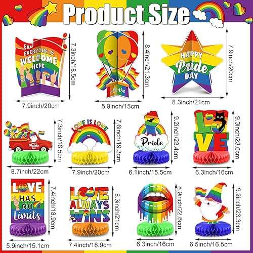 Pasimy 11 Pcs Pride Decorations 3D Rainbow Honeycomb Table Centerpiece Gay Pride Month Party Decorations Love Is Love Tabletop Toppers Rainbow Sign Decor for Office Classroom Home Lgbtq Party Supplies - Image 3