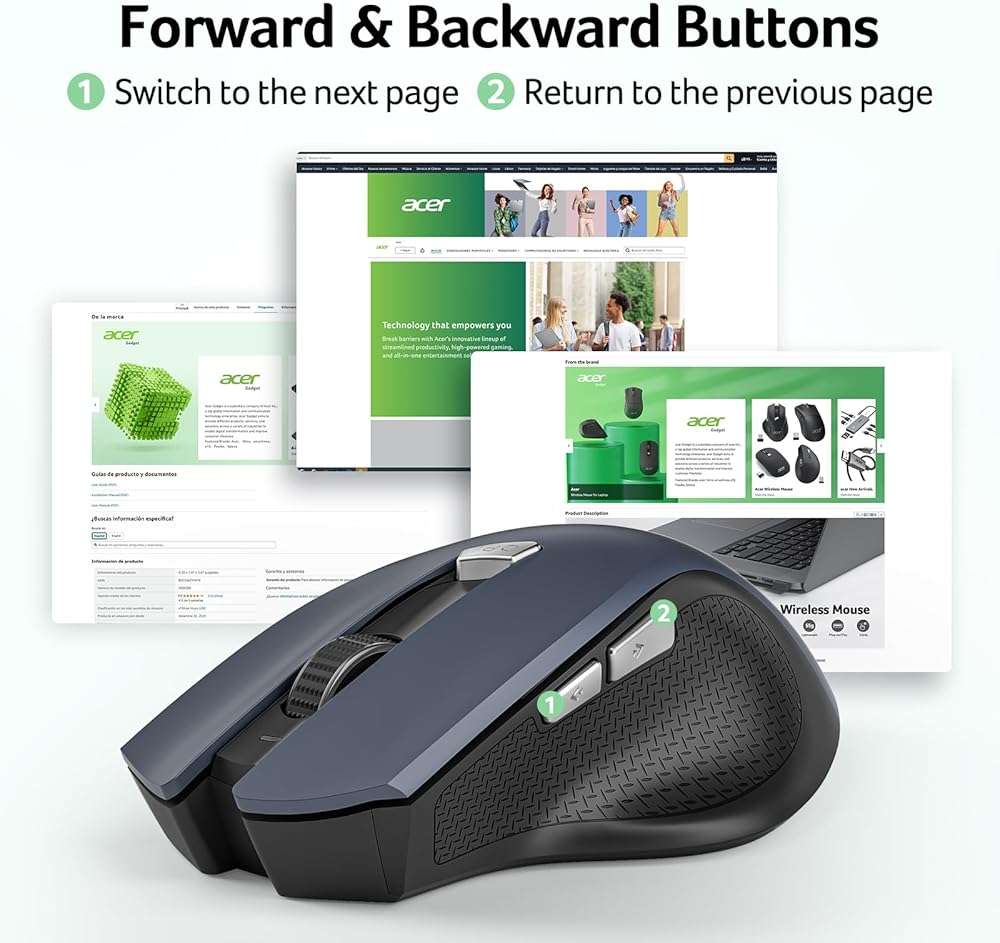 acer Wireless Mouse for Laptop, 2.4GHz Computer Mouse 3 Adjustable DPI Office Cordless USB Mice with USBA Receiver, 6 Buttons, 1600 DPI, Medium to Large Sized Hands Compatible with PC, Laptop, Desktop - Image 4