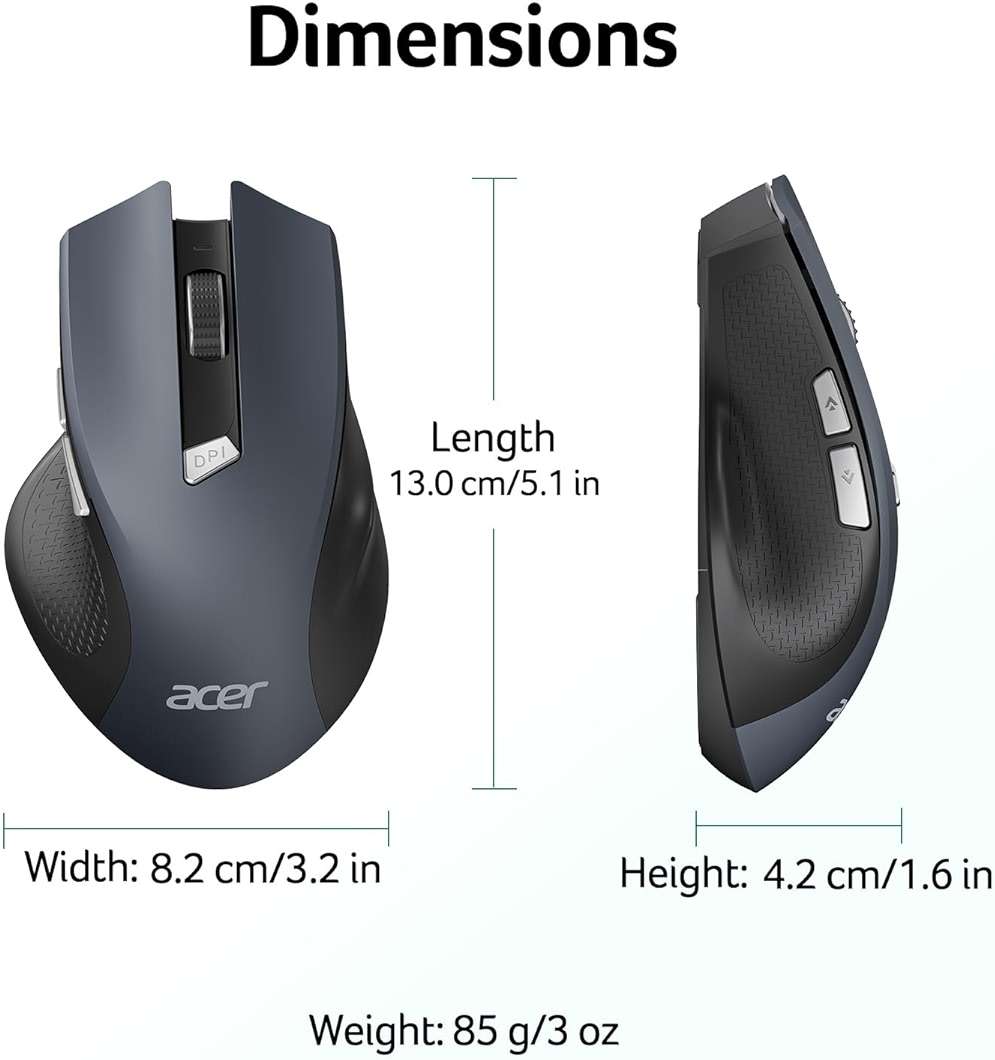 acer Wireless Mouse for Laptop, 2.4GHz Computer Mouse 3 Adjustable DPI Office Cordless USB Mice with USBA Receiver, 6 Buttons, 1600 DPI, Medium to Large Sized Hands Compatible with PC, Laptop, Desktop - Image 9
