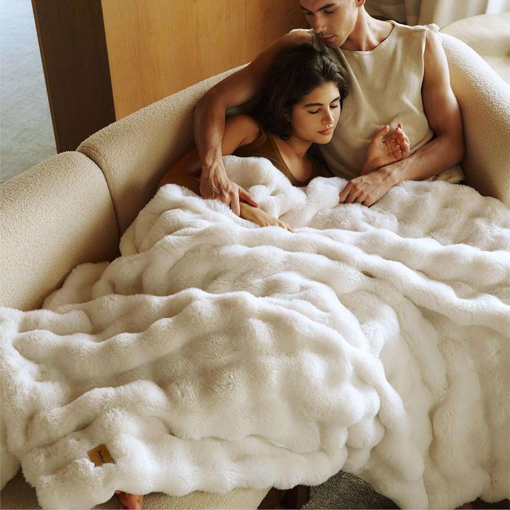 Bedsure GentleSoft Fluffy Faux Fur Throw Blanket for Couch, Soft Fuzzy Fleece Blankets & Throws, Cream Bed Decor Cozy Gifts for Women Teen Girls, Minky Thick Warm Plush Gifts for Birthday, Anniversary - Image 5