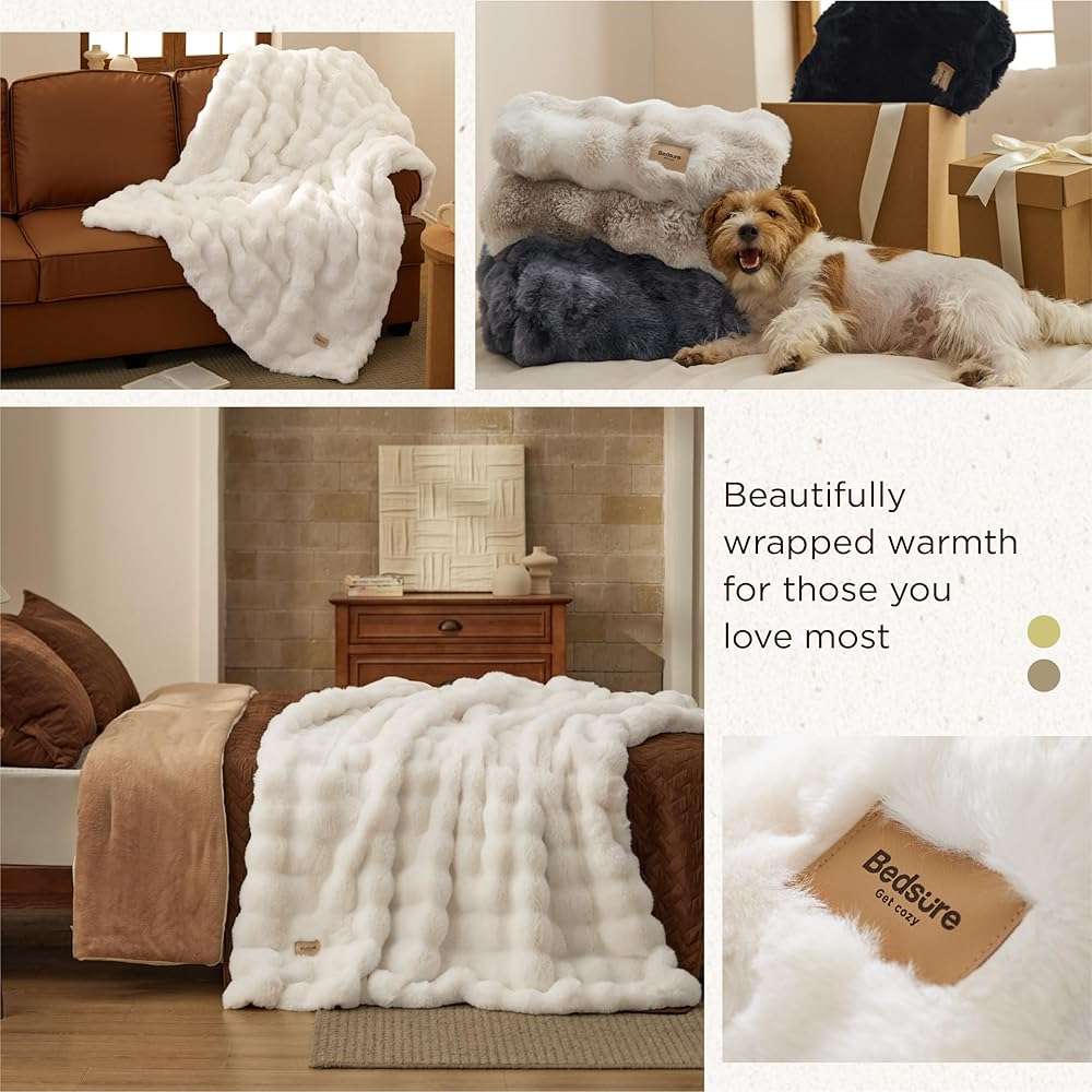 Bedsure GentleSoft Fluffy Faux Fur Throw Blanket for Couch, Soft Fuzzy Fleece Blankets & Throws, Cream Bed Decor Cozy Gifts for Women Teen Girls, Minky Thick Warm Plush Gifts for Birthday, Anniversary - Image 6