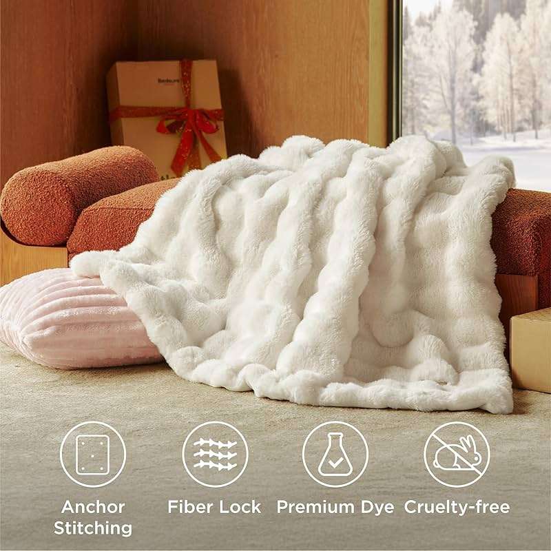 Bedsure GentleSoft Fluffy Faux Fur Throw Blanket for Couch, Soft Fuzzy Fleece Blankets & Throws, Cream Bed Decor Cozy Gifts for Women Teen Girls, Minky Thick Warm Plush Gifts for Birthday, Anniversary - Image 7