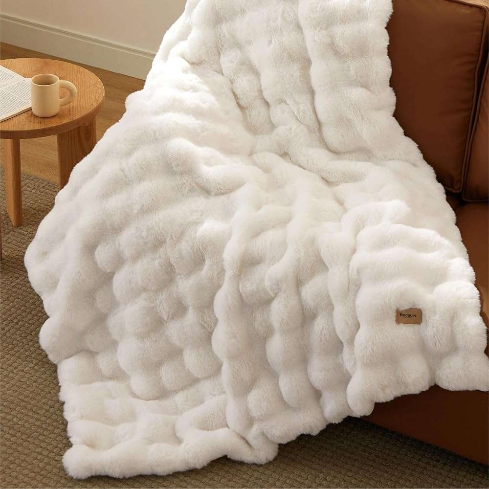 Bedsure GentleSoft Fluffy Faux Fur Throw Blanket for Couch, Soft Fuzzy Fleece Blankets & Throws, Cream Bed Decor Cozy Gifts for Women Teen Girls, Minky Thick Warm Plush Gifts for Birthday, Anniversary - Image 9