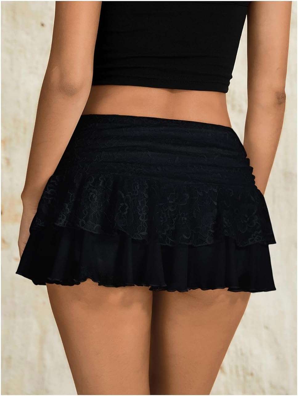 BJhaz Women’s Y2K Lace Skirt Layered Ruffle Shorts Pleated Mesh Skirt Elastic Waist Mini Skort - Image 2
