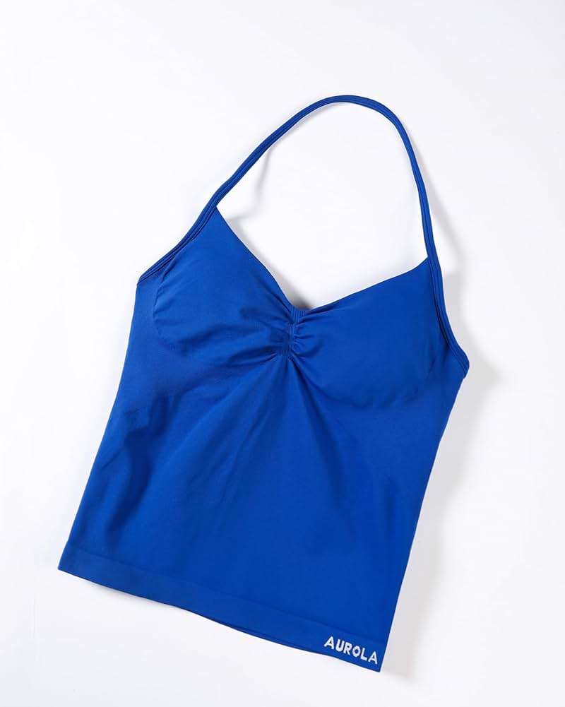 AUROLA Influence Longline Strappy Workout Halter Tops for Women,Removable Cups Padded Bras Impact Gym Yoga Sleeveless Top - Image 3