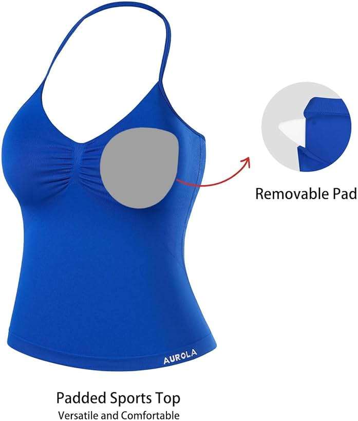 AUROLA Influence Longline Strappy Workout Halter Tops for Women,Removable Cups Padded Bras Impact Gym Yoga Sleeveless Top - Image 6