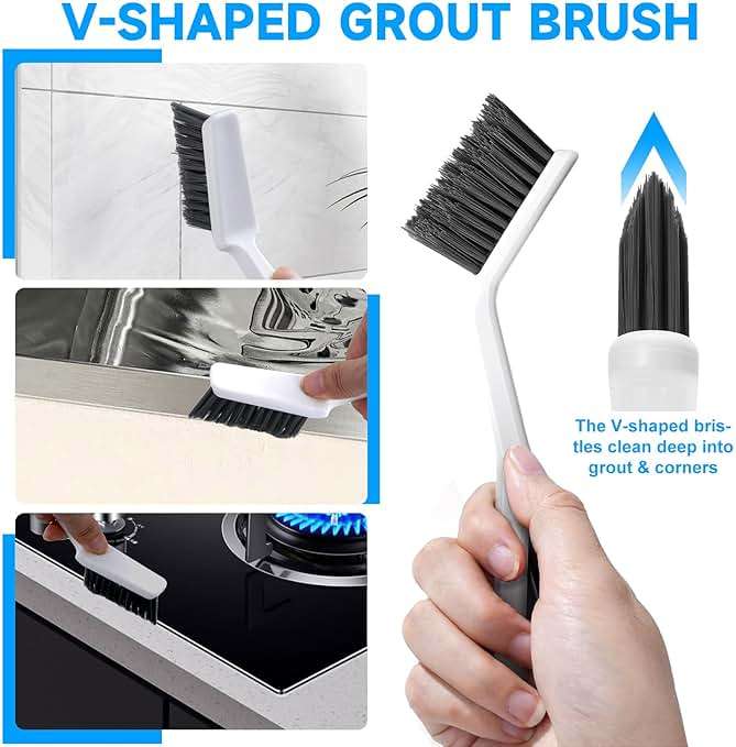 14Pcs Crevice Cleaning Brush Set, V Shape Grout Cleaner Brush for Deep Cleaning Gap, Hard Bristle Scrub Brushes Tools, Cleaning Supplies for Household Use, Bathroom, Kitchen, Toilet, Window - Image 3