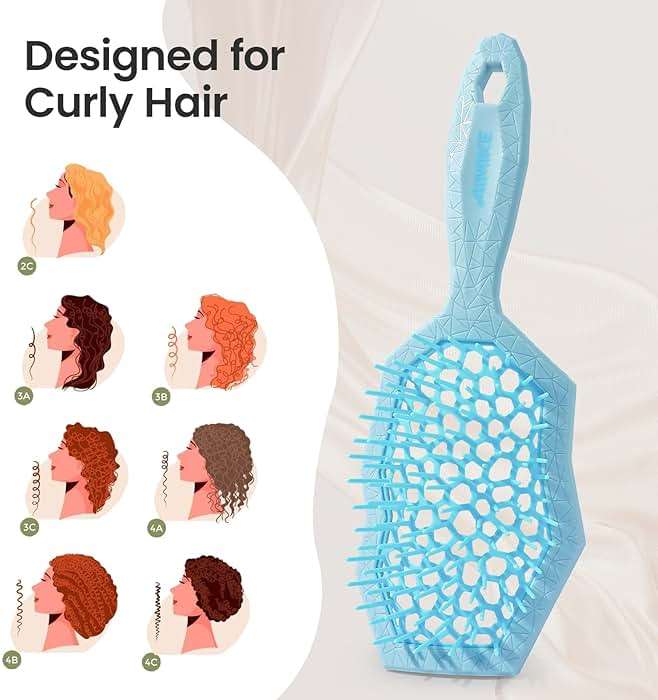 AIMIKE Glacier Detangling Brush, Pain-Free Detangler Brush for Curly Hair Wet & Dry Use, Glide Through Tangles with Ease, Vented Hairbrush for Women's 2c to 4c Curls, Blue - Image 7