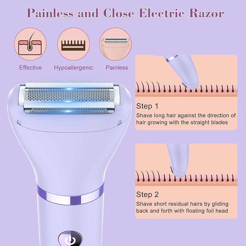 Zivelier 3-in-1 Electric Razor IPX7 Waterproof Bikini Trimmer Wet & Dry Use Painless Personal Trimmer Groomer for Ladies Face Body Legs Bikini Public Hairs Electric Lady Shaver with Replaceable Heads - Image 5