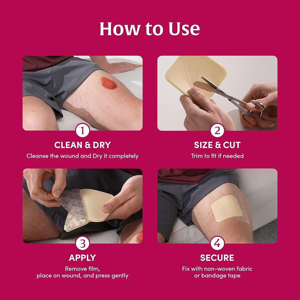 MEDIFOAM - Hydrophilic Foam Dressing, Non-Adhesive, Foam Dressing for High exudate Wounds, 4in x 4in (10sheets) - Image 6