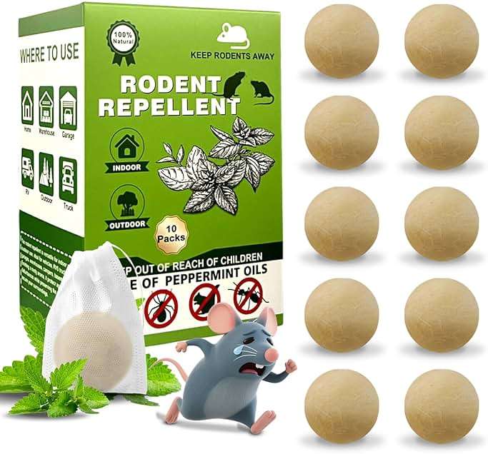 Mouse Rodent Repellent,10 Pack Peppermint Oil Mouse Repellent Balls for Rats Mice Deterrent, Natural Mouse Traps for Indoor Outdoor Use, Keep Rodents Away from Garden and Home, Family & Pet Safe - Image 1
