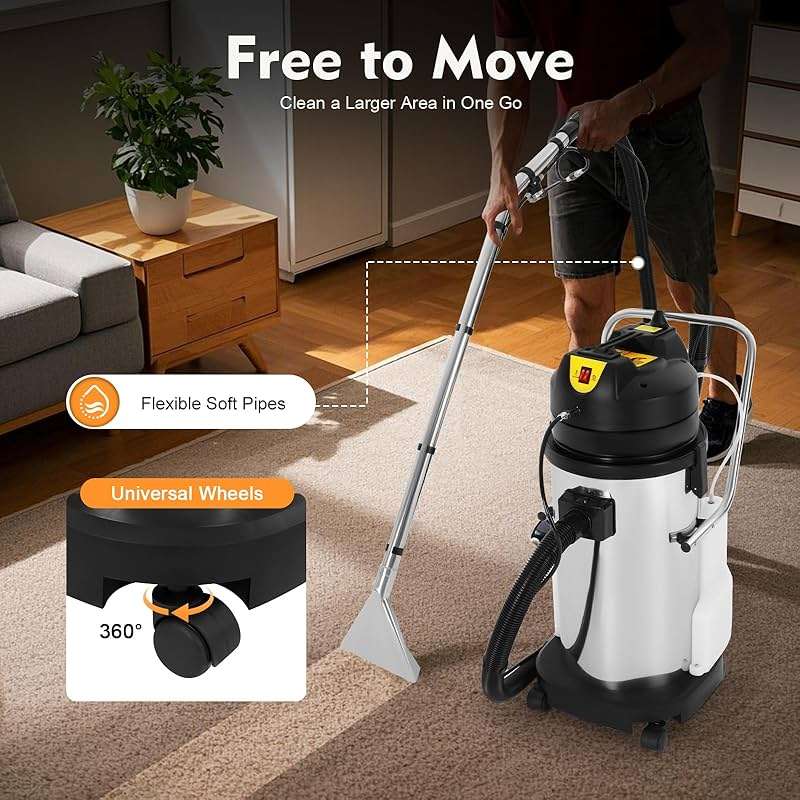 AKSDSGA 40L/11Gal Commercial Carpet Cleaning Machine, 1000W 110V Professional Commercial 3 in 1 Carpet Spraying Floor Brush Cleaner Extractor Vacuum Washing Machine Portable Carpet Cleaner Wet Dry - Image 4