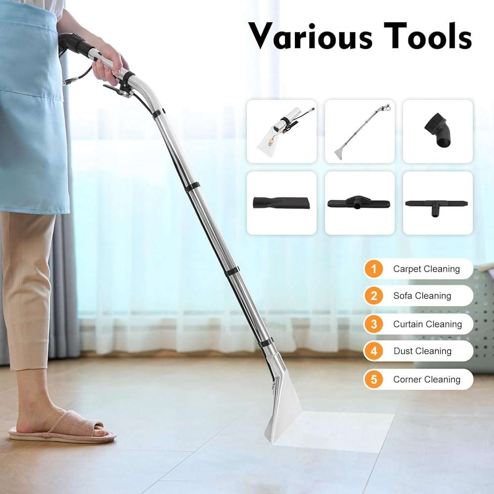 AKSDSGA 40L/11Gal Commercial Carpet Cleaning Machine, 1000W 110V Professional Commercial 3 in 1 Carpet Spraying Floor Brush Cleaner Extractor Vacuum Washing Machine Portable Carpet Cleaner Wet Dry - Image 6
