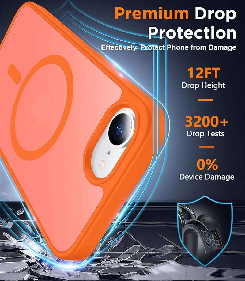 SPIDERCASE for iPhone 16e Case for iPhone 17e Case, Magnetic Translucent Matte Case with 2PCS Tempered Glass Screen Protector Slim Phone Case for iPhone 16E/17E 6.1'',Orange - Image 3
