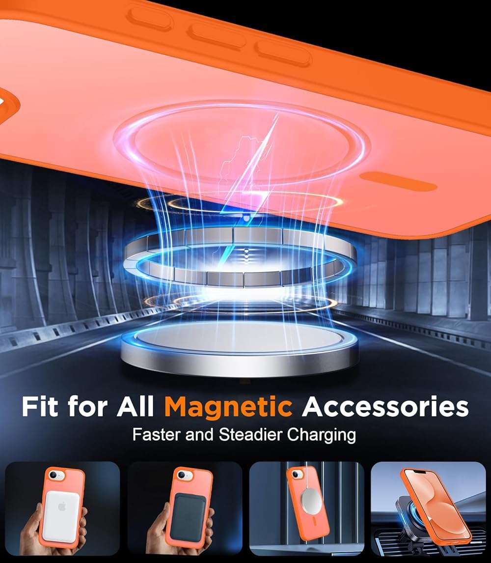 SPIDERCASE for iPhone 16e Case for iPhone 17e Case, Magnetic Translucent Matte Case with 2PCS Tempered Glass Screen Protector Slim Phone Case for iPhone 16E/17E 6.1'',Orange - Image 6