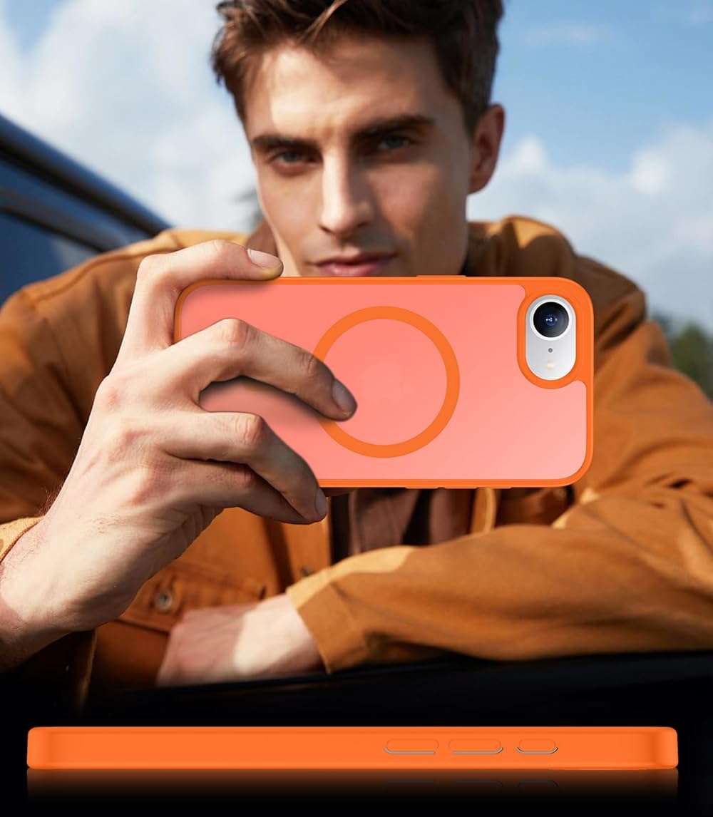 SPIDERCASE for iPhone 16e Case for iPhone 17e Case, Magnetic Translucent Matte Case with 2PCS Tempered Glass Screen Protector Slim Phone Case for iPhone 16E/17E 6.1'',Orange - Image 7