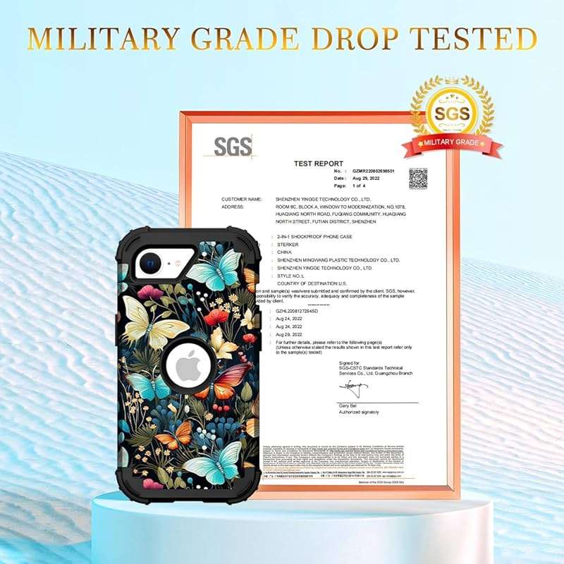 Hocase for iPhone 17e/iPhone 16e Case, Heavy Duty Shockproof Protection Hard Plastic+Silicone Rubber Hybrid Protective Phone Case for iPhone 17e/16e 6.1" - Butterflies in Garden - Image 2