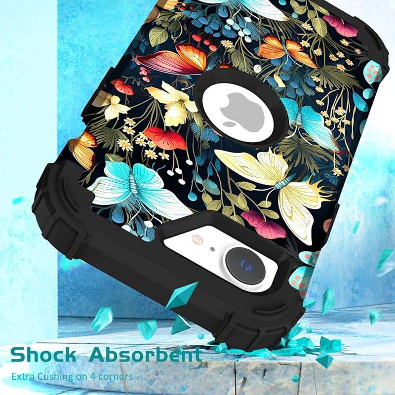 Hocase for iPhone 17e/iPhone 16e Case, Heavy Duty Shockproof Protection Hard Plastic+Silicone Rubber Hybrid Protective Phone Case for iPhone 17e/16e 6.1" - Butterflies in Garden - Image 3