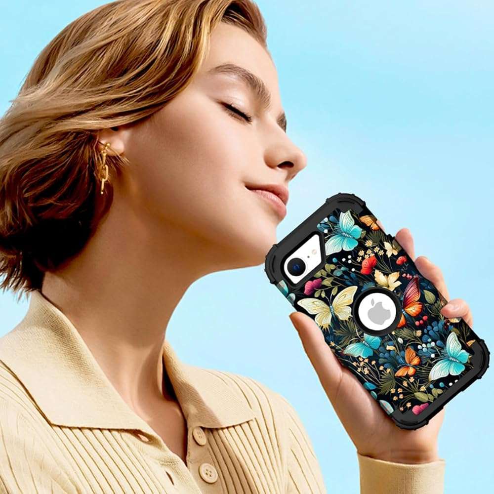 Hocase for iPhone 17e/iPhone 16e Case, Heavy Duty Shockproof Protection Hard Plastic+Silicone Rubber Hybrid Protective Phone Case for iPhone 17e/16e 6.1" - Butterflies in Garden - Image 7