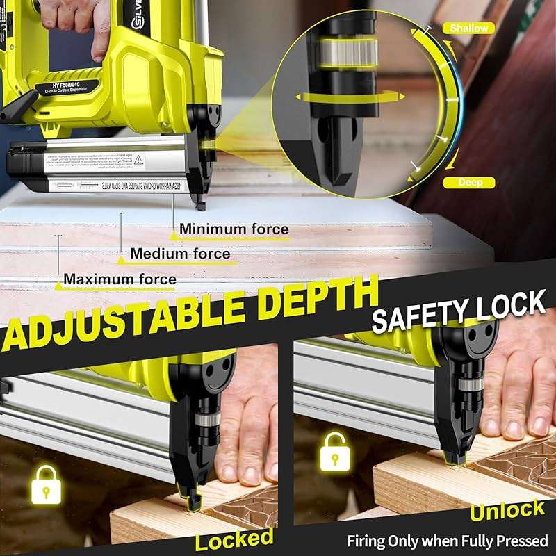 SILVEL 2" Cordless Brad Nailer, 2-in-1 21V Electric Brad Nailer with 2 * 2.0Ah Battery, 1000pcs Nails, 18GA Staples, Adjustable Depth for Woodworking, Home Improvement, green - Image 4