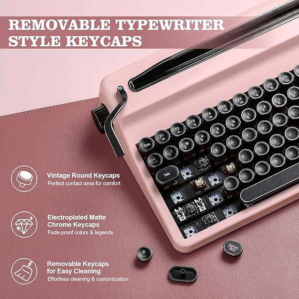 YUNZII QL75 Wireless Typewriter Hot Swap Retro Mechanical Keyboard,Punk Round Keycaps,RGB Backlit QMK/VIA Programmable,Multi-Device Keyboard with 2.4GHz/Type-C/BT5.0 (Pink, Cocoa Cream V2 Switch) - Image 4