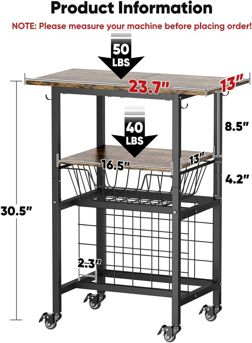 Ardier Movable Heat Press Machine Cart with Basket and Hooks, 3 Tier Crafting Shelf Organizer with Vinyl Roll Holder, Workbench for DIY Sublimation Transfer Machine and Printer or T-shirt Maker, Black - Image 2