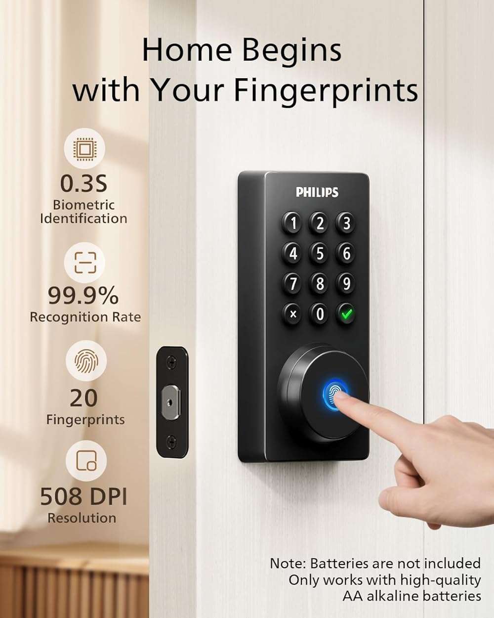 Philips Wi-Fi Door Lock, WiFi Smart Lock Keyless Entry Deadbolt for Front Door, Compatible with Alexa & Google Assistant, Remote Control, Built-in WiFi, APP Fingerprint Passcode Unlock, Auto Locking - Image 5