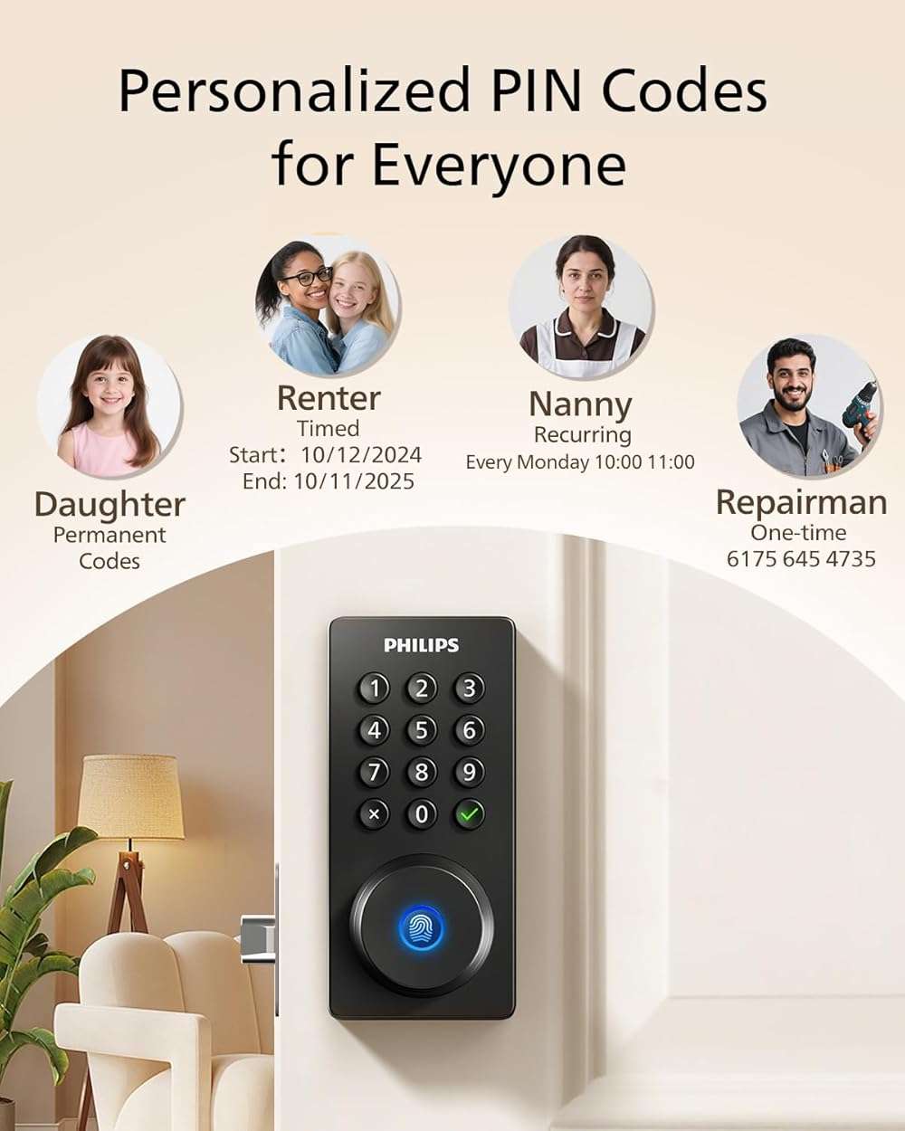 Philips Wi-Fi Door Lock, WiFi Smart Lock Keyless Entry Deadbolt for Front Door, Compatible with Alexa & Google Assistant, Remote Control, Built-in WiFi, APP Fingerprint Passcode Unlock, Auto Locking - Image 6