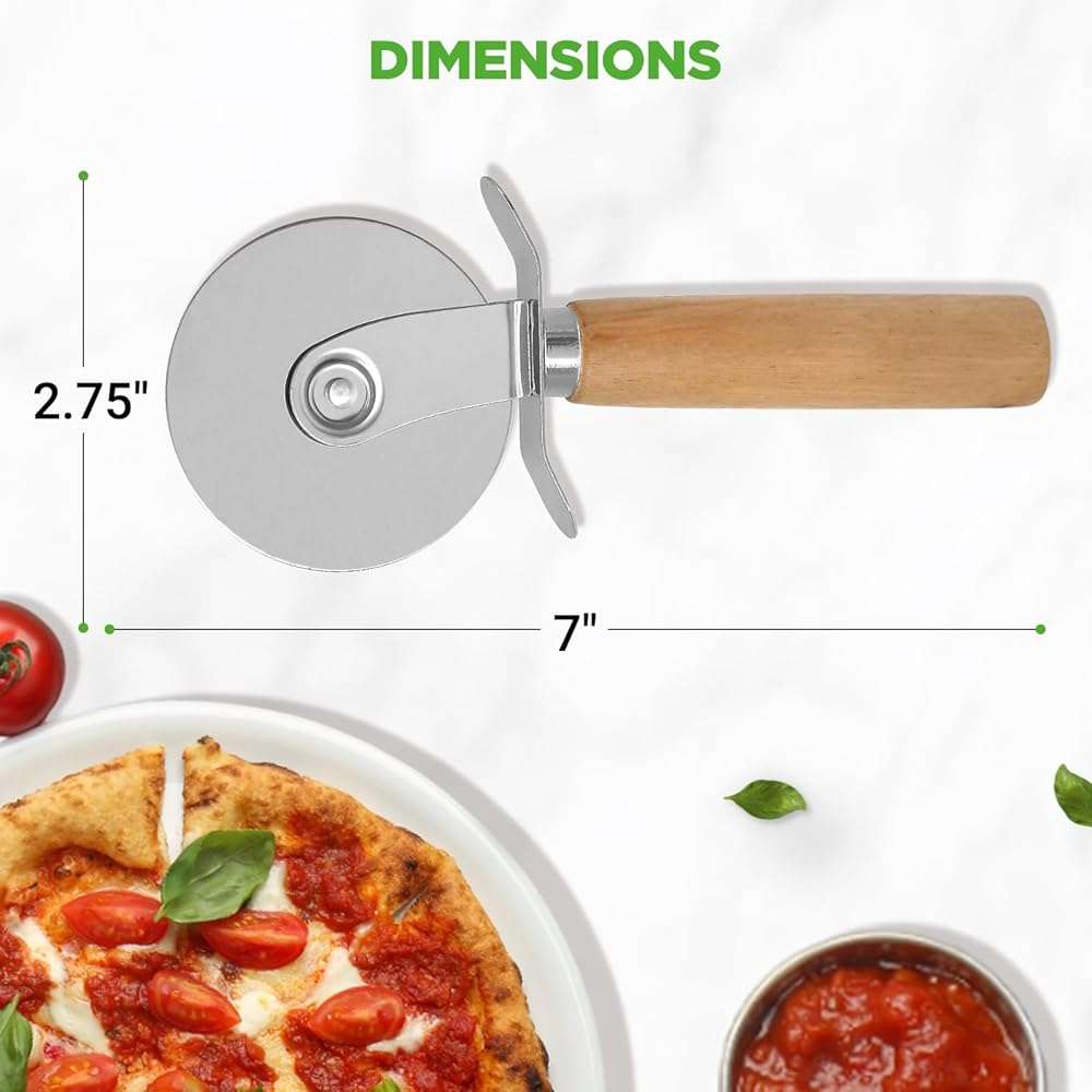 NutriChef Stainless Steel Pizza Cutter Wheel | Durable & Sharp Pizza Slicer with Built-in Finger Guard | Non-Slip Ergonomic Handle & Dishwasher Safe | Heavy Duty Rust Resistant 7” Pizza Wheel - Image 2