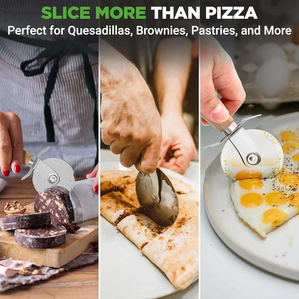 NutriChef Stainless Steel Pizza Cutter Wheel | Durable & Sharp Pizza Slicer with Built-in Finger Guard | Non-Slip Ergonomic Handle & Dishwasher Safe | Heavy Duty Rust Resistant 7” Pizza Wheel - Image 5