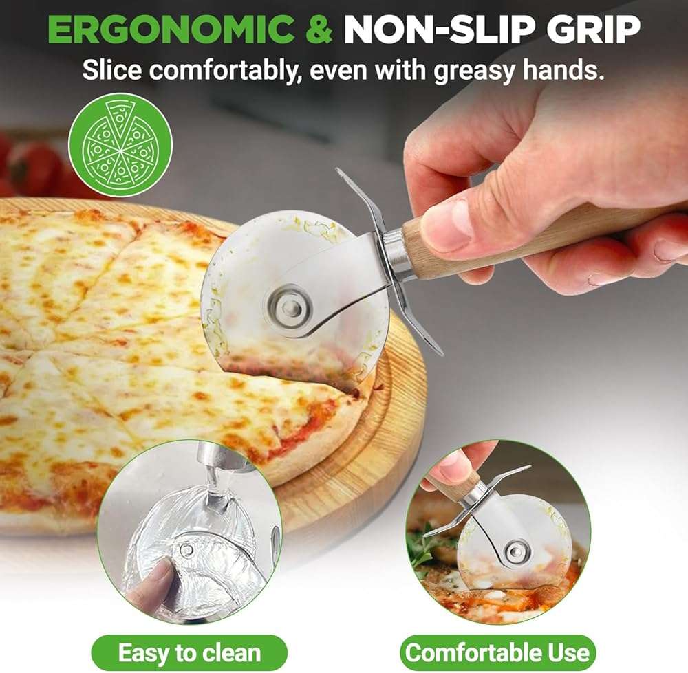 NutriChef Stainless Steel Pizza Cutter Wheel | Durable & Sharp Pizza Slicer with Built-in Finger Guard | Non-Slip Ergonomic Handle & Dishwasher Safe | Heavy Duty Rust Resistant 7” Pizza Wheel - Image 6