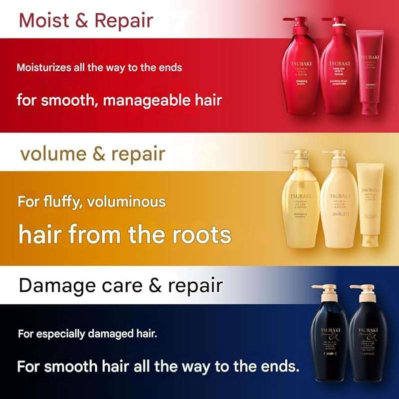 Bundle Moist Repair Tsubakii Shampoo and Conditioner Refill Set - Camellia Oil - Moisturizes, Protects Dry Damaged Hair, 300ml+300g - Image 3