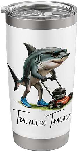 Tralalero Tralala Brain Red Funny Shark Meme Stainless Steel Insulated Tumbler - Image 1