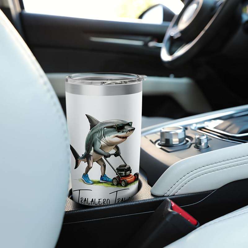 Tralalero Tralala Brain Red Funny Shark Meme Stainless Steel Insulated Tumbler - Image 2