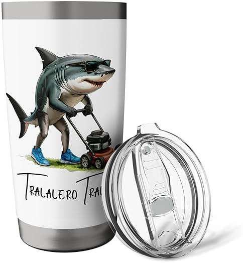 Tralalero Tralala Brain Red Funny Shark Meme Stainless Steel Insulated Tumbler - Image 6