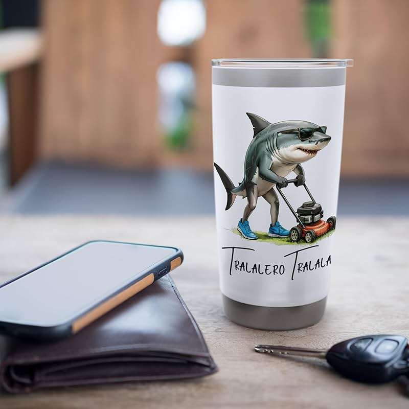 Tralalero Tralala Brain Red Funny Shark Meme Stainless Steel Insulated Tumbler - Image 7
