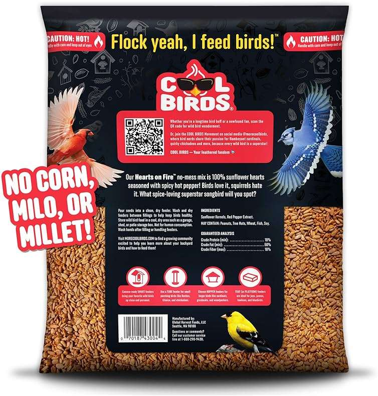 Cool Birds Hearts on Fire Hot Bird Seed – 10 lb. 100% Hulled Sunflower Hearts with Chili Pepper Oil – No Waste Bird Seed for Outside Feeders - Image 3