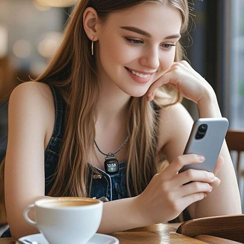 Stainless Steel Necklace Compatible with Fitbit Versa 4/Versa 3/Sense 2/Sense Necklace Clip Chain Pendent Adapter - Image 2