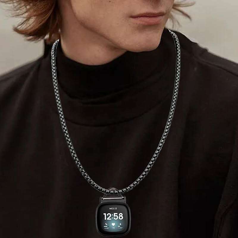 Stainless Steel Necklace Compatible with Fitbit Versa 4/Versa 3/Sense 2/Sense Necklace Clip Chain Pendent Adapter - Image 3