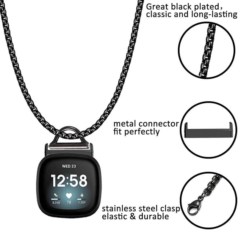 Stainless Steel Necklace Compatible with Fitbit Versa 4/Versa 3/Sense 2/Sense Necklace Clip Chain Pendent Adapter - Image 4