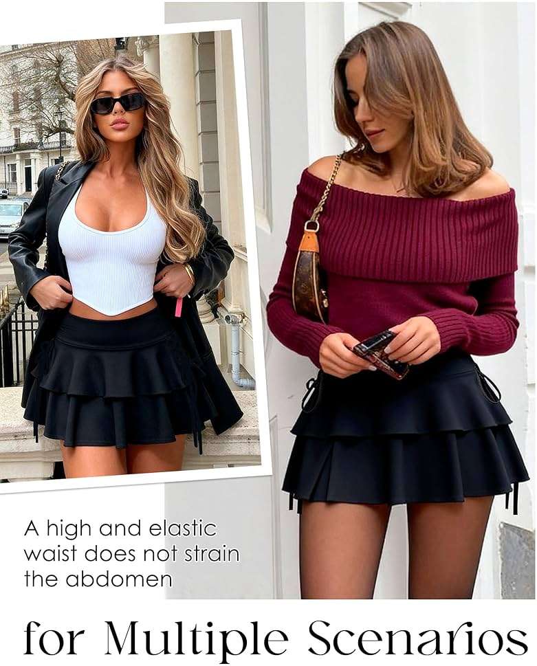 Girece Pleated Short Skirts for Women Mini Ruffle Skirt Y2k Flowy High Waisted Skirt Stretchy Layered Skater Skirt - Image 6