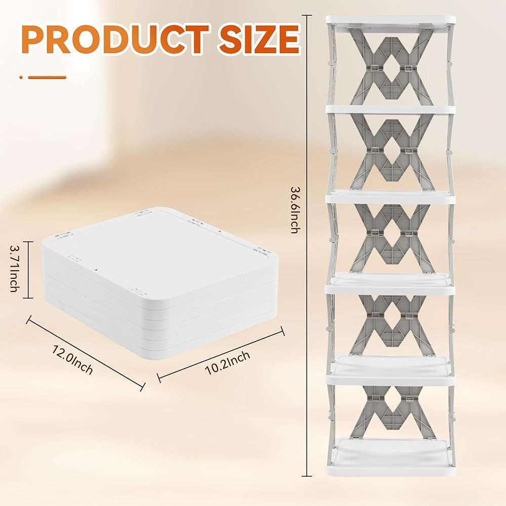 RILUKICH 6 Tier Collapsible Kids Shoe Rack, Small Vertical Foldable Shoe Organizer for Front Door Entrance, Dorm, Bedroom, and Small Spaces (Grey-w) - Image 2