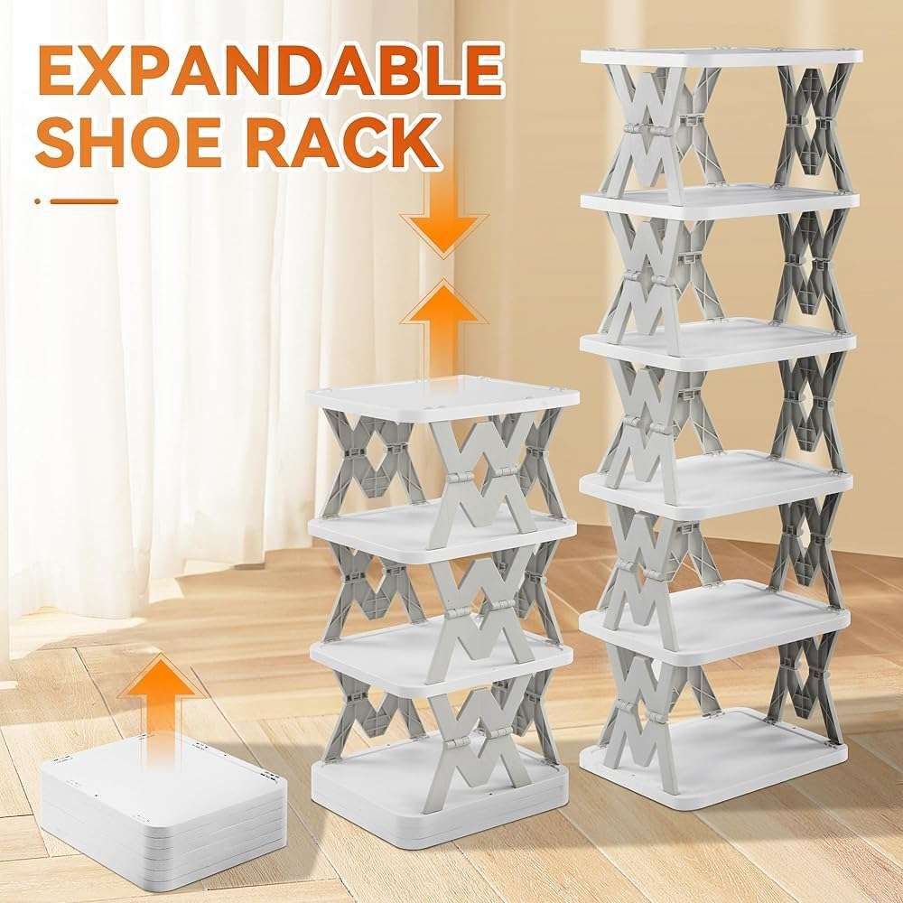RILUKICH 6 Tier Collapsible Kids Shoe Rack, Small Vertical Foldable Shoe Organizer for Front Door Entrance, Dorm, Bedroom, and Small Spaces (Grey-w) - Image 3