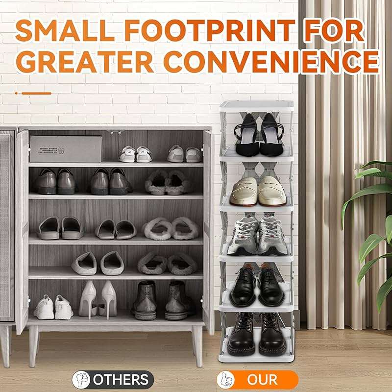 RILUKICH 6 Tier Collapsible Kids Shoe Rack, Small Vertical Foldable Shoe Organizer for Front Door Entrance, Dorm, Bedroom, and Small Spaces (Grey-w) - Image 4