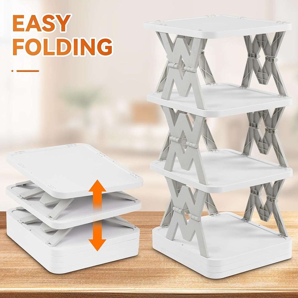 RILUKICH 6 Tier Collapsible Kids Shoe Rack, Small Vertical Foldable Shoe Organizer for Front Door Entrance, Dorm, Bedroom, and Small Spaces (Grey-w) - Image 6