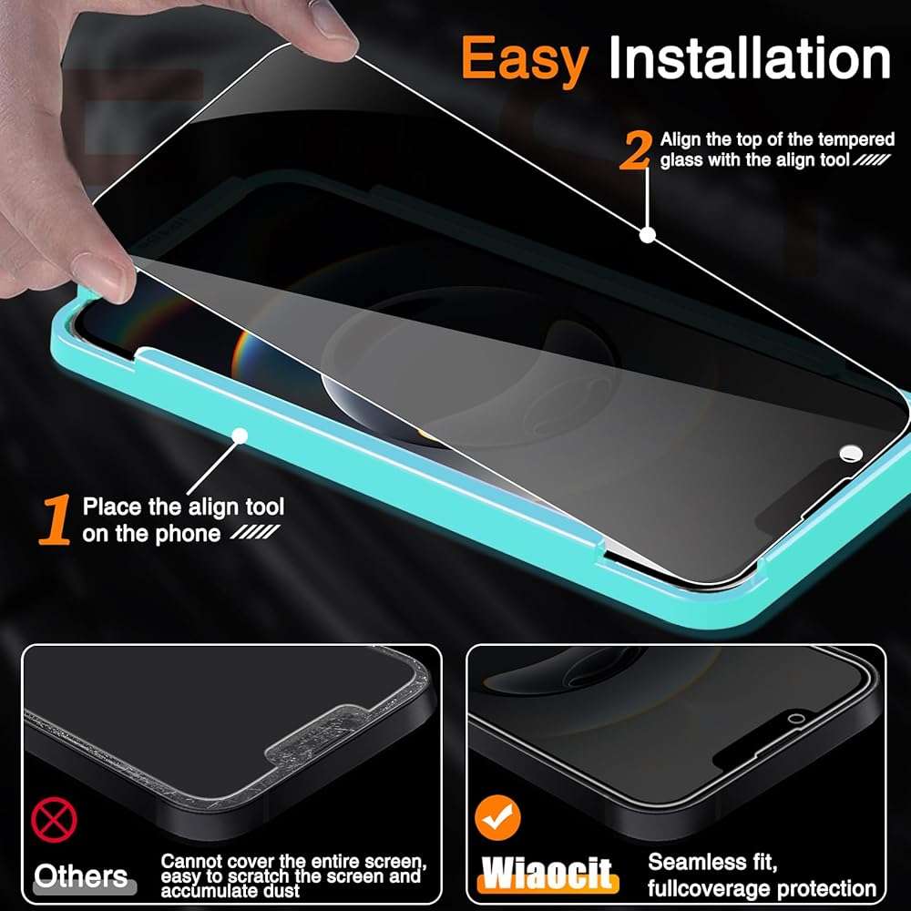 Wiaocit 3 Pack Tempered Glass Privacy Screen Protector for iPhone 16e/iPhone 17e with 3 Pack Camera Lens Protector, 9H Hardness, Bubble Free, Case Friendly - Image 3