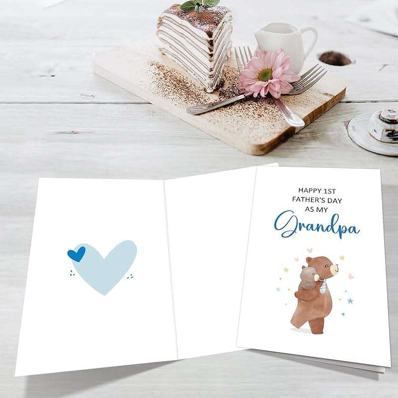 JUESMOS Lovely Bear Happy First Father’s Day for Grandpa Funny Grandpa Fathers Day Card from Baby Boy Girl Grandson Granddaughter Happy 1st Father’s Day as My Grandpa Card with Envelope - Image 6
