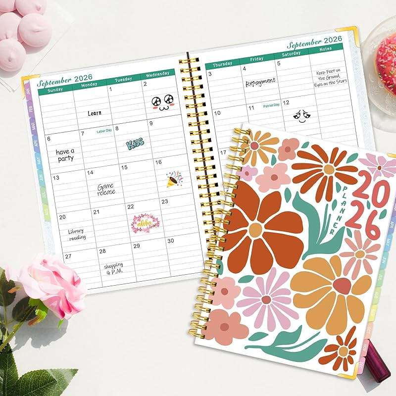GuassLee Academic Planner 2026-2027 form July 2026 to June 2027, A5 Size, Weekly and Monthly Planner 2026 with Hard Cover Laminated Tabs, Storage Pocket Includes Stickers for Office School Supplies - Image 2