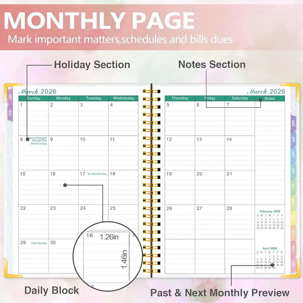 GuassLee Academic Planner 2026-2027 form July 2026 to June 2027, A5 Size, Weekly and Monthly Planner 2026 with Hard Cover Laminated Tabs, Storage Pocket Includes Stickers for Office School Supplies - Image 4